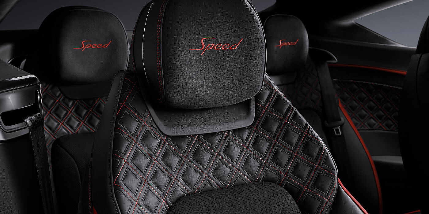 Bentley Melbourne Bentley Continental GT Speed coupe seat close up in Beluga black and Hotspur red hide