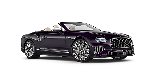 Bentley Melbourne Bentley New Continental GTC Mulliner convertible front three quarter view in Damson paint with 22 inch Mulliner painted and polished wheel