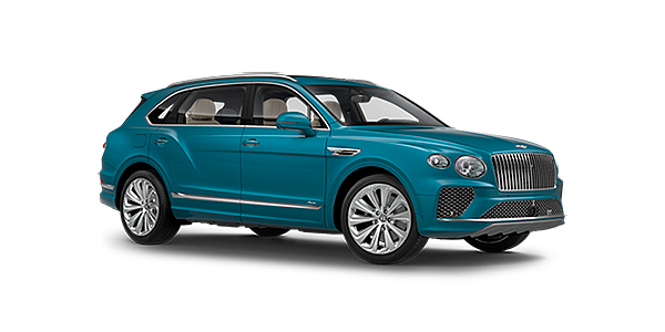 Bentley Melbourne Bentley Bentayga EWB Azure front side angled view in Topaz blue coloured exterior. 