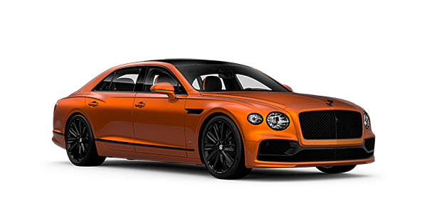 Bentley Melbourne Bentley Flying Spur Speed front side angled view in Orange Flame coloured exterior. 