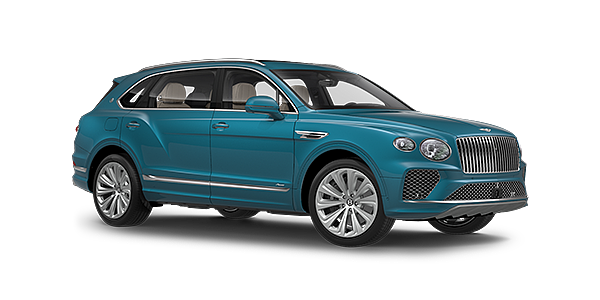 Bentley Melbourne Bentayga Extended Wheelbase Azure luxury SUV front three quarter in Topaz Blue by Mulliner paint