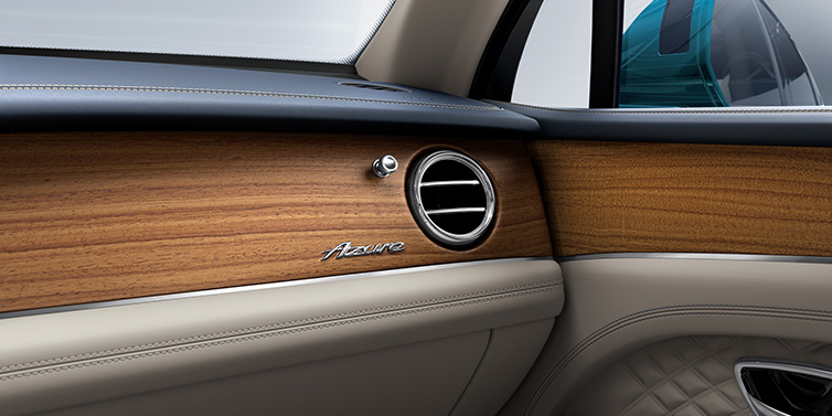 Bentley Melbourne Bentley Bentayga Extended Wheelbase Azure front dash showing Open Pore Koa veneer surrounded by Portland and Imperial Blue hides